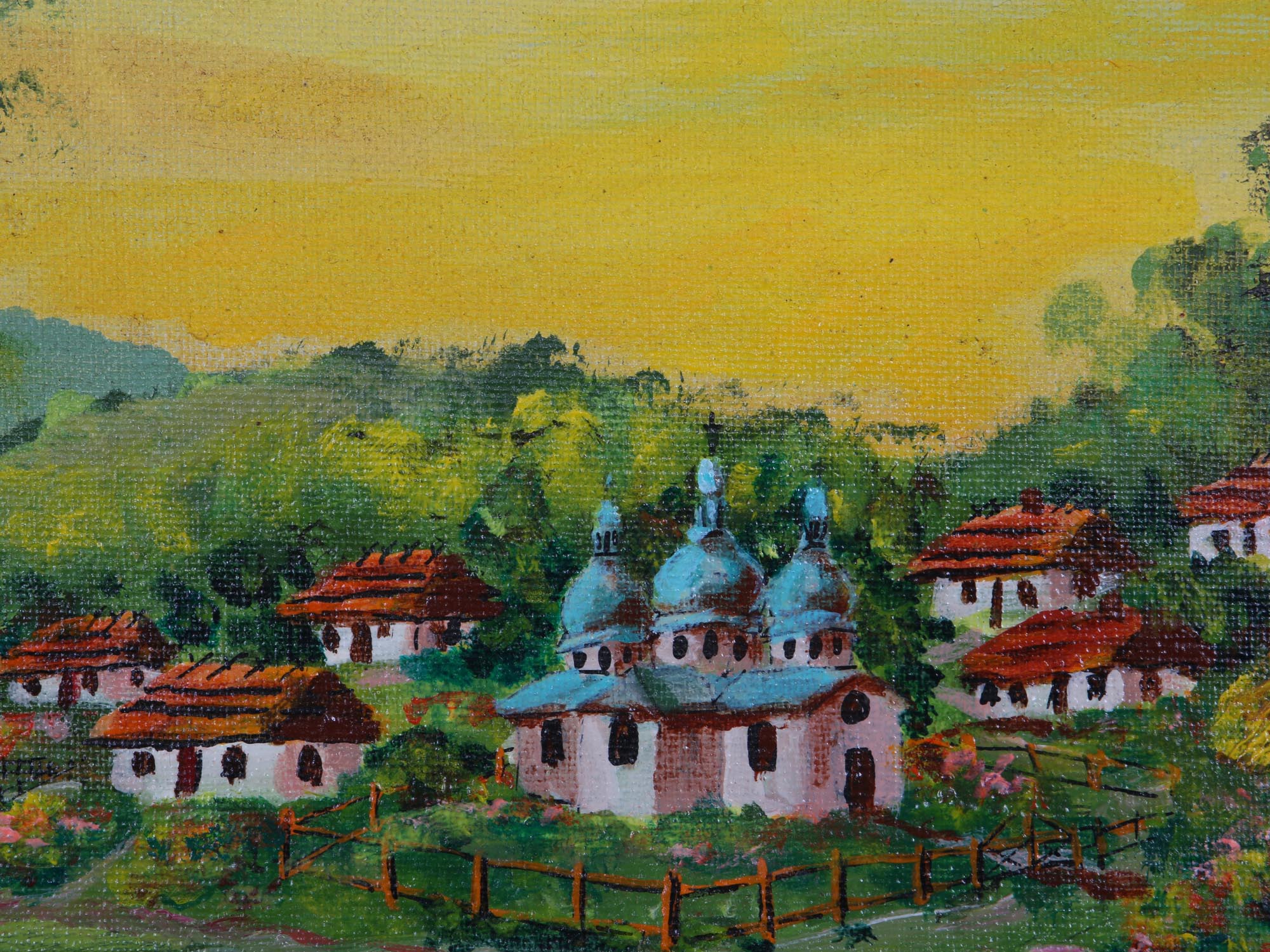 OIL PAINTING UKRAINIAN VILLAGE LANDSCAPE SIGNED PIC-2